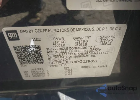 2023 GMC Sierra 1500 4Wd Short Box Elevation With 3Vl из США, поврежденный, VIN 3GTPUJEK8PG129631